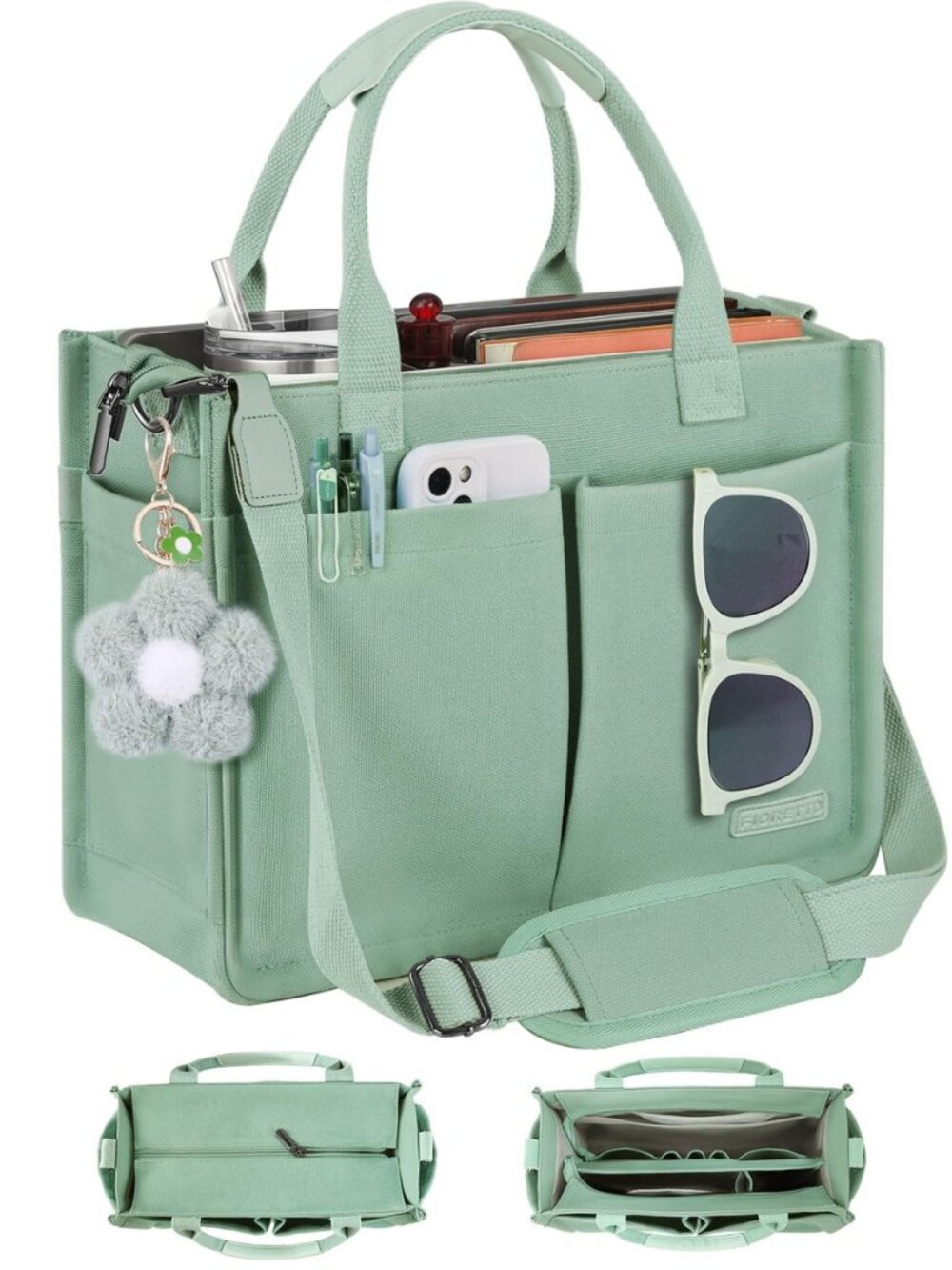 Womens Canvas Tote Bag Purse with Individual Compartment, Zipper Top, Reinforced